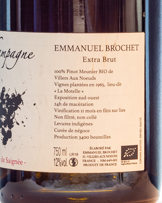 Emmanuel Brochet Champagne Extra Brut Rose Saignee Meunier Montagne Reims Vino Francia Retro Etichetta