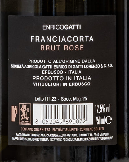 Enrico Gatti Franciacorta Brut Rose Pinot Noir Nero Metodo Classico Vino Spumante Lombardia Italia Retro Etichetta