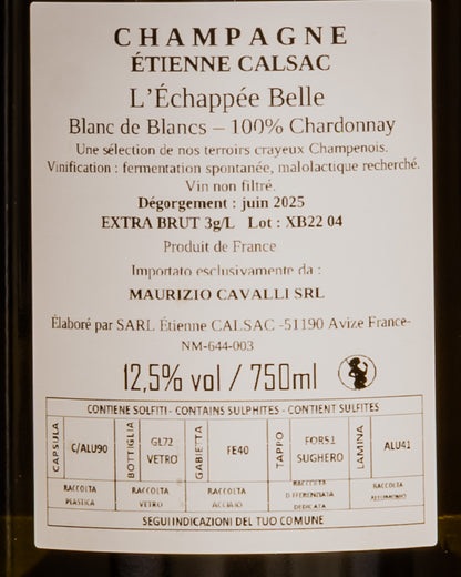 Etienne Calsac Champagne Blanc Blancs Echappee Belle Chardonnay Extra Brut Cote Vino Francia Retro Etichetta