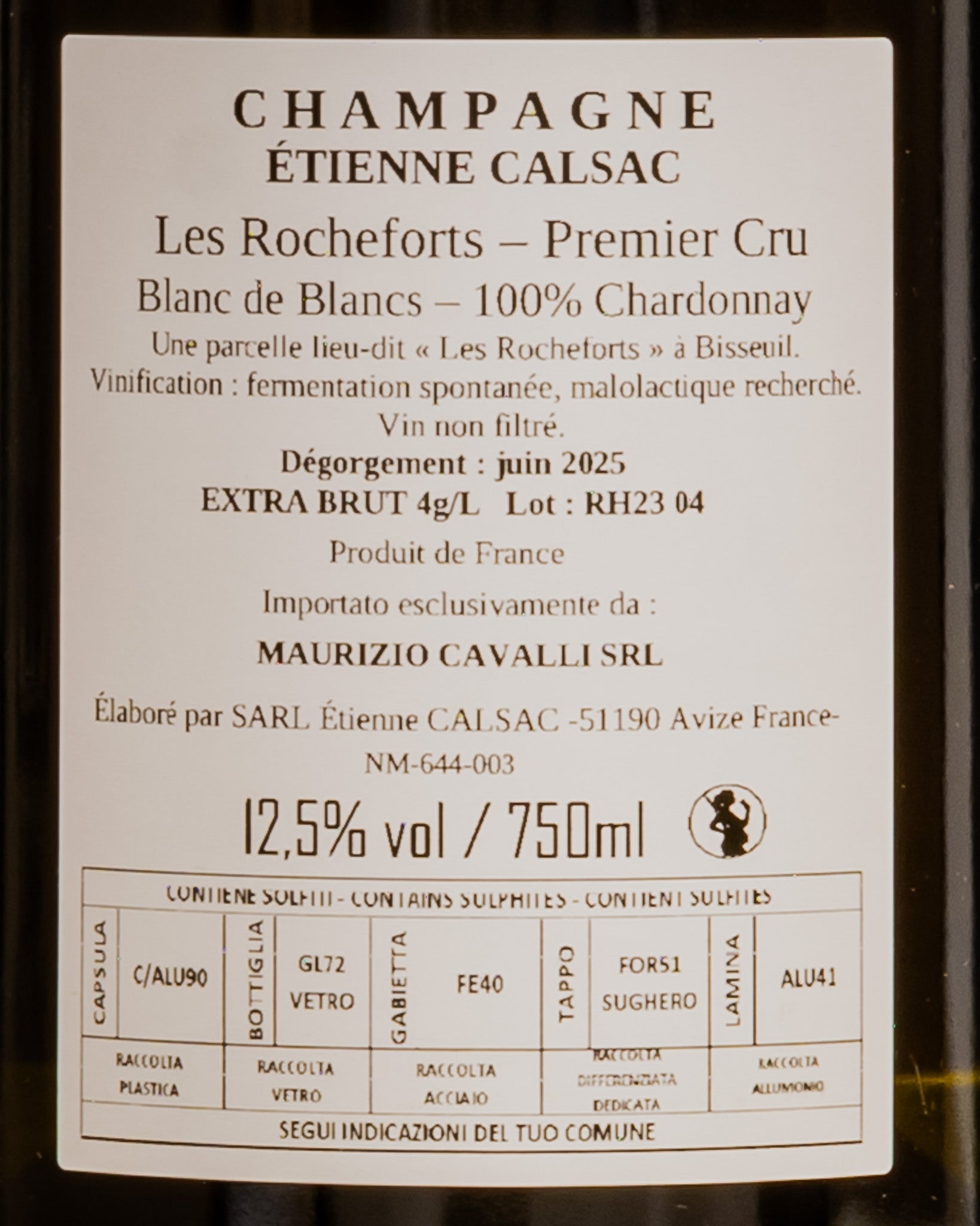 Etienne Calsac Champagne Extra Brut Premier 1er Cru Blanc Blancs Chardonnay Les Rocheforts Cote Vino Francia Retro Etichetta