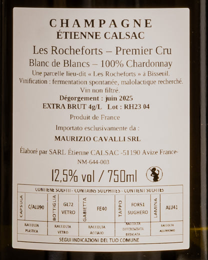 Etienne Calsac Champagne Extra Brut Premier 1er Cru Blanc Blancs Chardonnay Les Rocheforts Cote Vino Francia Retro Etichetta