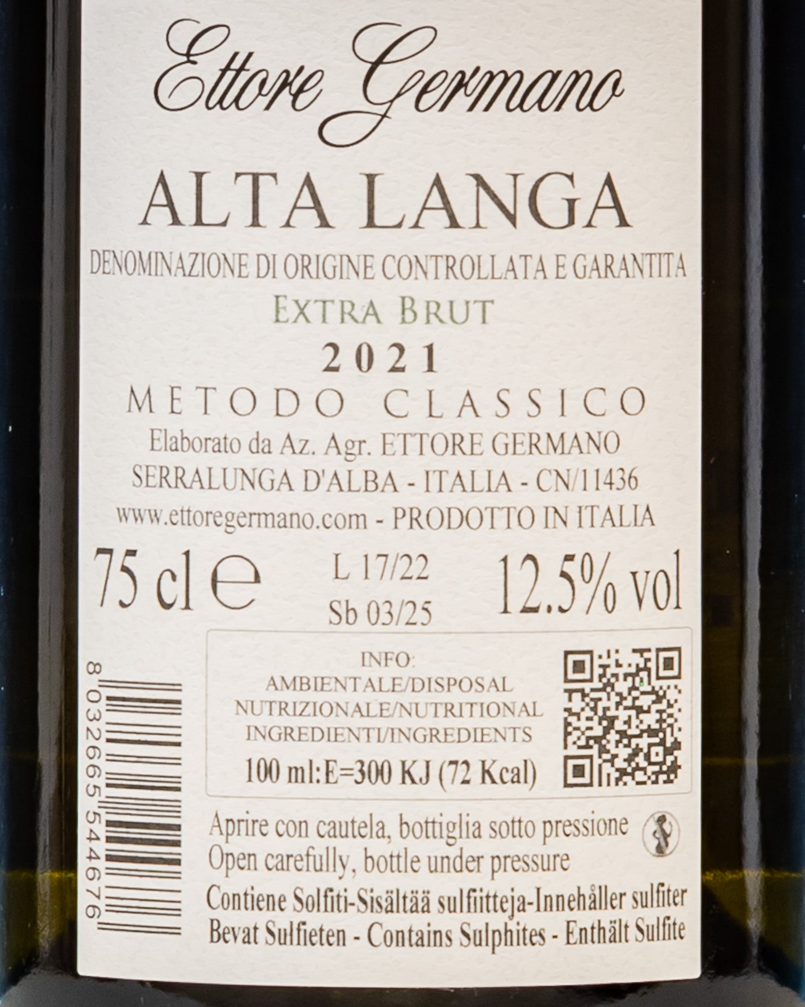 Ettore Germano Alta Langa 2021 Extra Brut Chardonnay Pinot Nero Metodo Classico Langhe Piemonte Vino Italia Retro Etichetta