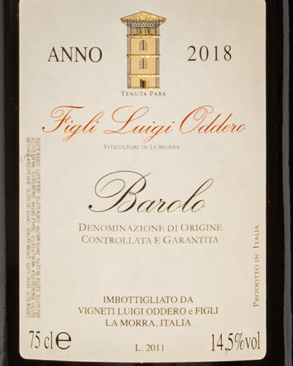 Figli Luigi Oddero Barolo 2018 Nebbiolo Langhe Piemonte Vino Rosso Italia Retro Etichetta