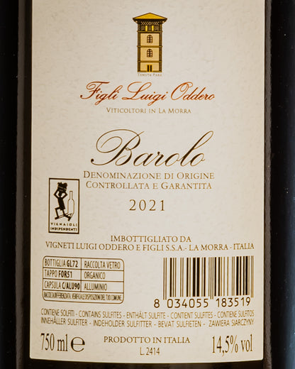 Figli Luigi Oddero Barolo 2021 Nebbiolo Langhe Piemonte Vino Rosso Italia Retro Etichetta
