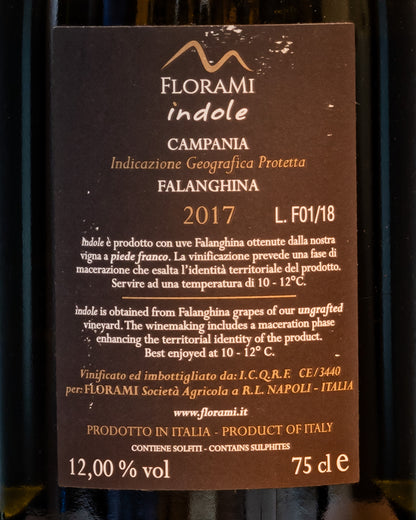 Florami Indole Falanghina 2017 Vino Bianco Orange Macerato Campania Italia Retro Etichetta