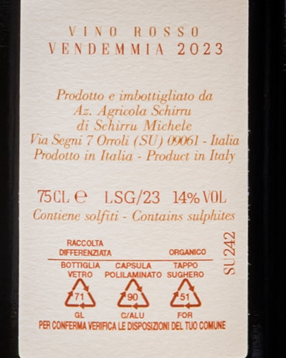 Fratelli Schirru Orroli Sogno Numero 2 Cannonau 2023 Sarcidano Sardegna Vino Rosso Italia Retro Etichetta