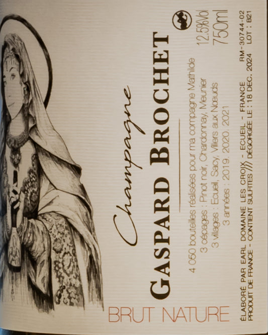 Gaspard Brochet Champagne Brut Nature 333e Chardonnay Meunier Pinot Nero 2019 2020 2021 Montagne Reims Vino Francia Retro Etichetta