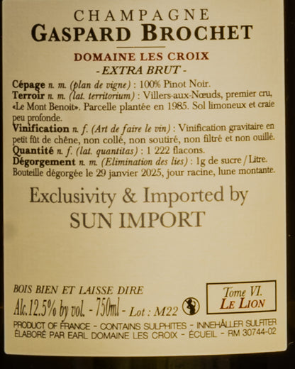 Gaspard Brochet Domaine Les Croix Champagne Extra Brut Lion Tome 6 Pinot Noir Nero Montagne Reims Vino Francia Retro Etichetta