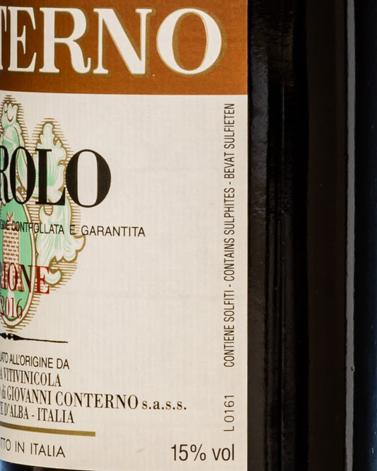 Giacomo Conterno Roberto Barolo 2016 Arione Nebbiolo Langhe Vino Rosso Italia Retro Etichetta