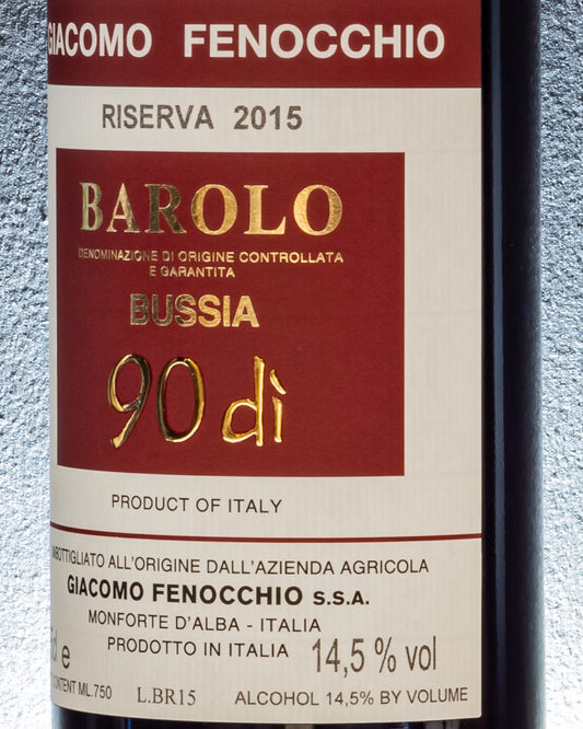 Giacomo Fenocchio Barolo Riserva Bussia 90di Nebbiolo Langhe 2015 Vino Rosso Italia Retro Etichetta