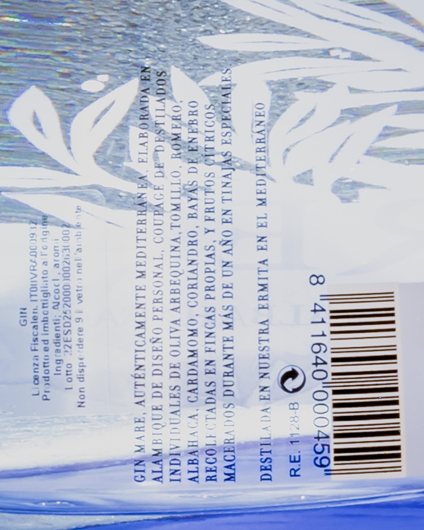 Gin Mare Mediterranean Distilled Distillato Catalogna Spagna Retro Etichetta