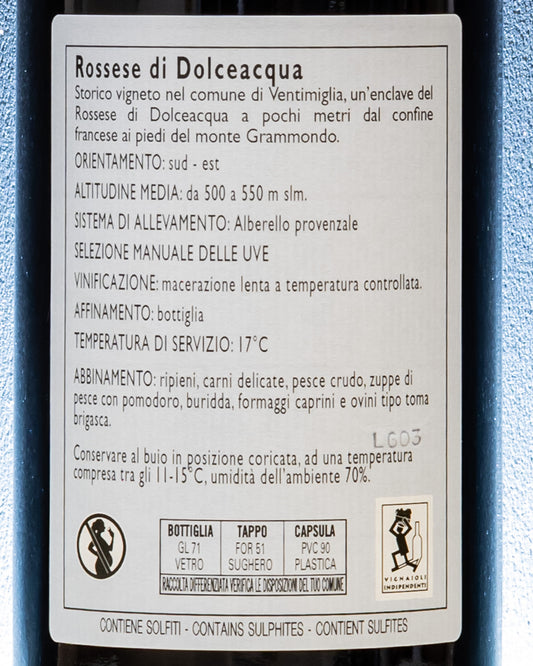 Giovanna Maccario Dringenberg Rossese Dolceacqua 2023 Sette Cammini 7 Ponente Ligure Vino Rosso Liguria Italia Retro Etichetta