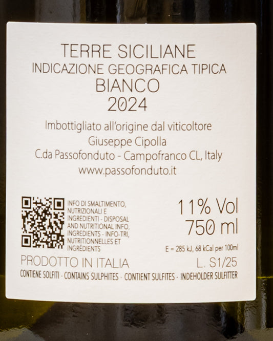 Giuseppe Cipolla Passofonduto Terre Siciliane Bianco Solfare Catarratto Grillo 2024 Vino Sicilia Italia Retro Etichetta