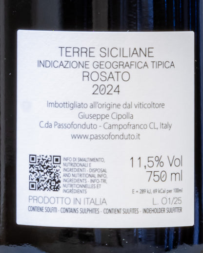 Giuseppe Cipolla Rosato Terre Siciliane 2024 Nero d'Avola Inzolia Nerello Mascalese Vino Sicilia Retro Etichetta