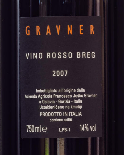 Gravner Breg Pignolo 2007 Oslavia Friuli Venezia Giulia Italia Vino Rosso Retro Etichetta