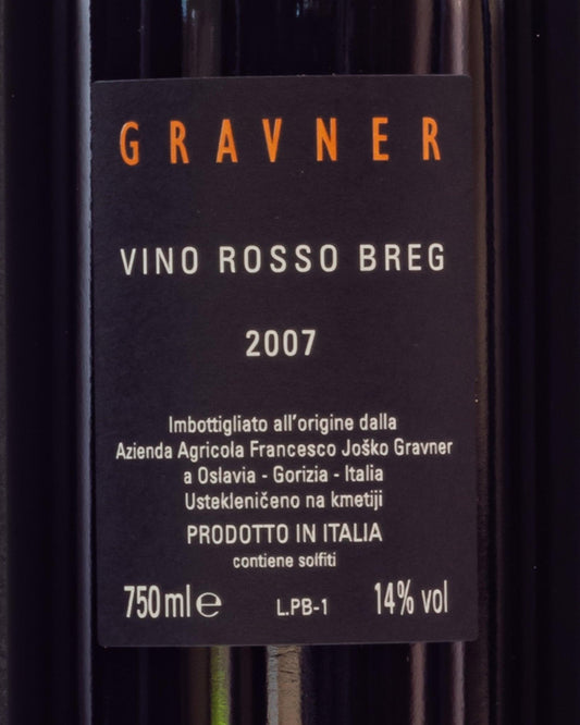 Gravner Breg Pignolo 2007 Oslavia Friuli Venezia Giulia Italia Vino Rosso Retro Etichetta