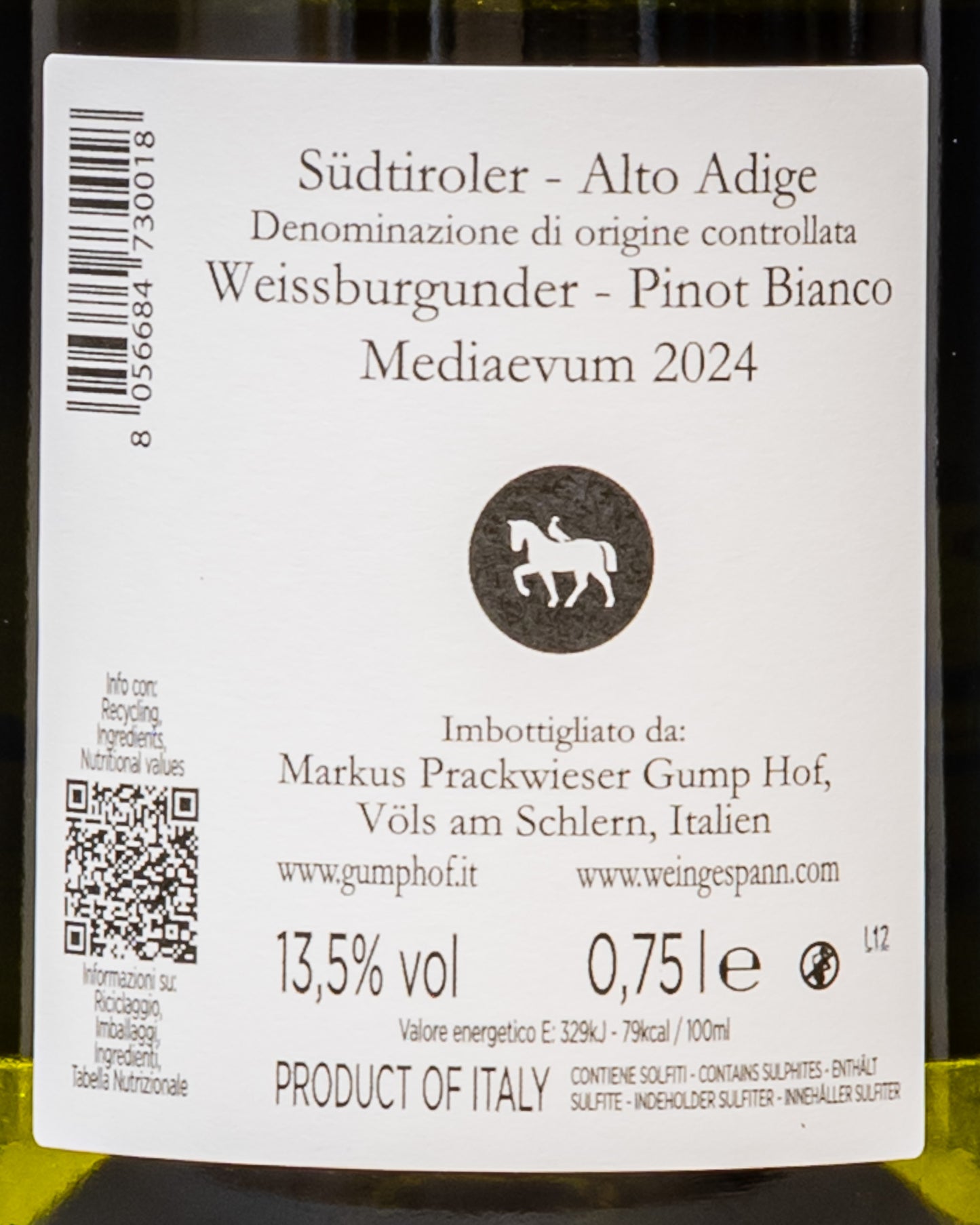 Gump Hof Markus Prackwieser Weissburgunder Mediaevum 2024 Pinot Bianco Alto Adige Vino Italia Retro Etichetta