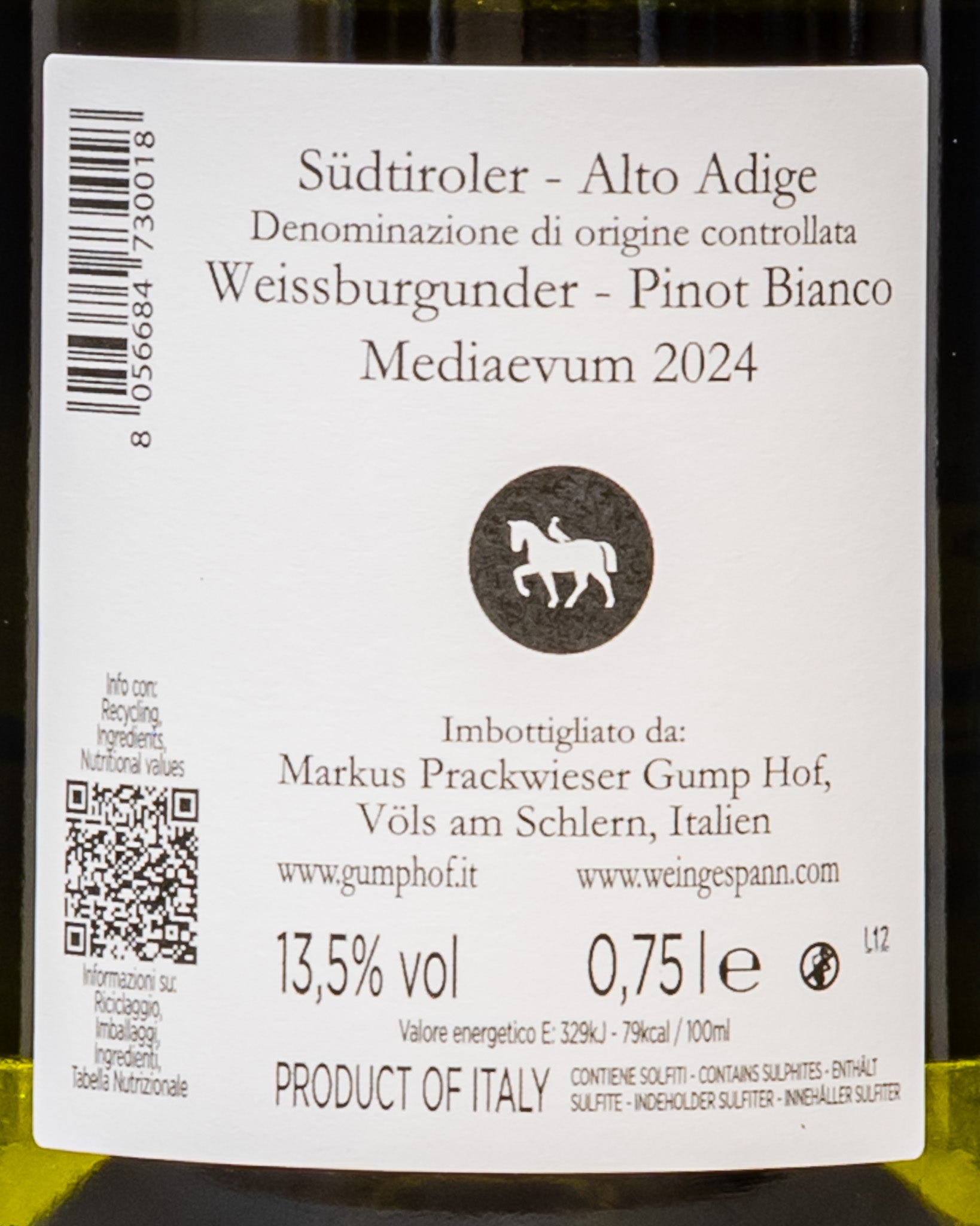 Gump Hof Markus Prackwieser Weissburgunder Mediaevum 2024 Pinot Bianco Alto Adige Vino Italia Retro Etichetta