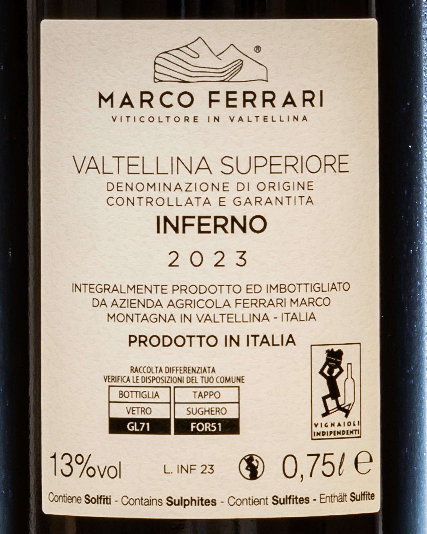 Inferno Marco Ferrari Nebbiolo Chiavennasca Valtellina Superiore 2023 Italia Lombardia Vino Rosso Retro Etichetta