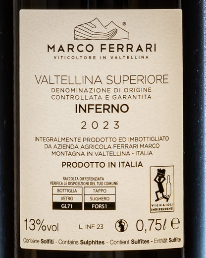 Inferno Marco Ferrari Nebbiolo Chiavennasca Valtellina Superiore 2023 Italia Lombardia Vino Rosso Retro Etichetta