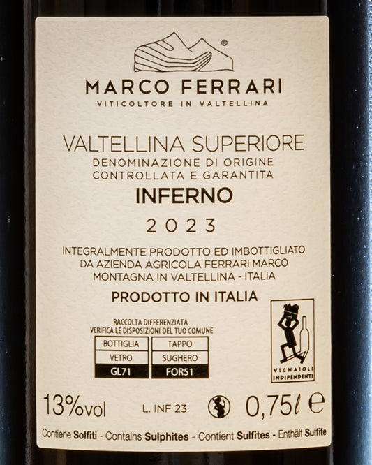 Inferno Marco Ferrari Nebbiolo Chiavennasca Valtellina Superiore 2023 Italia Lombardia Vino Rosso Retro Etichetta