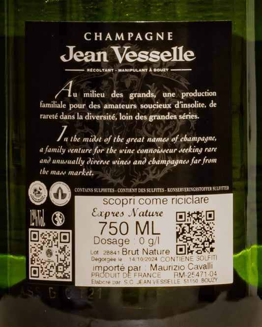 Jean Vesselle Champagne Brut Nature Expression Pinot Noir Nero Chardonnay Bouzy Vino Francia Montagne Reims Retro Etichetta