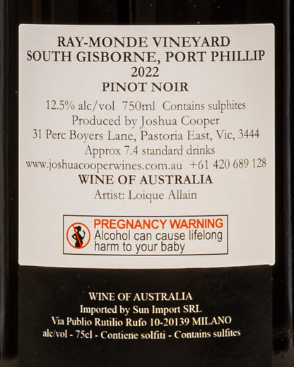 Joshua Cooper Pinot Noir 2022 Ray Monde Vineyard Australia Vino Rosso Retro Etichetta