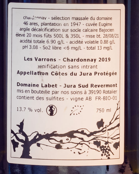Labet Jura Les Varrons Chardonnay 2019 Vino Bianco Jura Francia Retro Etichetta