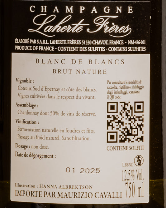 Laherte Freres Champagne Blanc Blancs Brut Nature Chardonnay Valle Marne Vino Francia Retro Etichetta