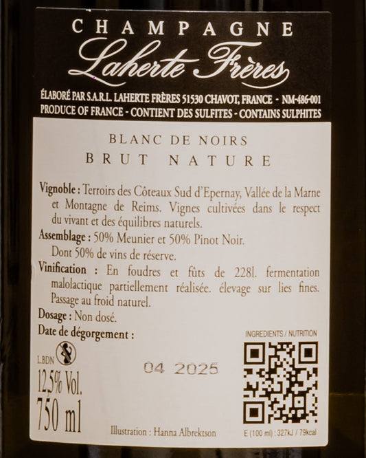 Laherte Freres Champagne Extra Brut Blanc Noirs Pinot Noir Nero Meunier Brut Nature Valle Marne Vino Francia Retro Etichetta