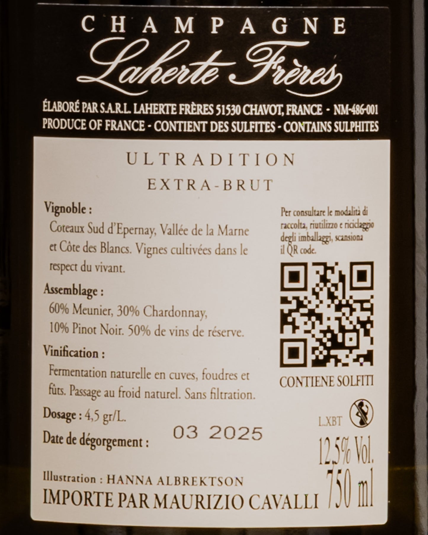 Laherte Freres Champagne Extra Brut Ultradition Meunier Pinot Nero Noir Chardonnay Reserve Epernay Valle Marne Vino Francia Retro Etichetta