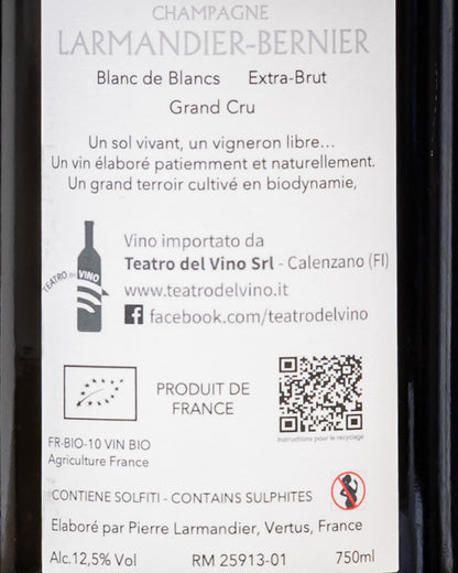 Larmandier Bernier Champagne Blanc De Blancs Les Chemins D'Avize 2016 Chardonnay Grand Cru Francia Retro Etichetta
