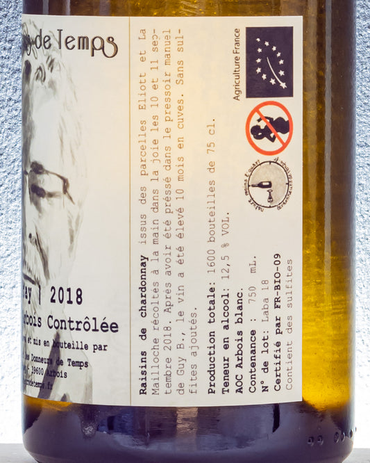 Les Donneurs Temps Arbois 2018 Chardonnay Vino Bianco Jura Francia Retro Etichetta