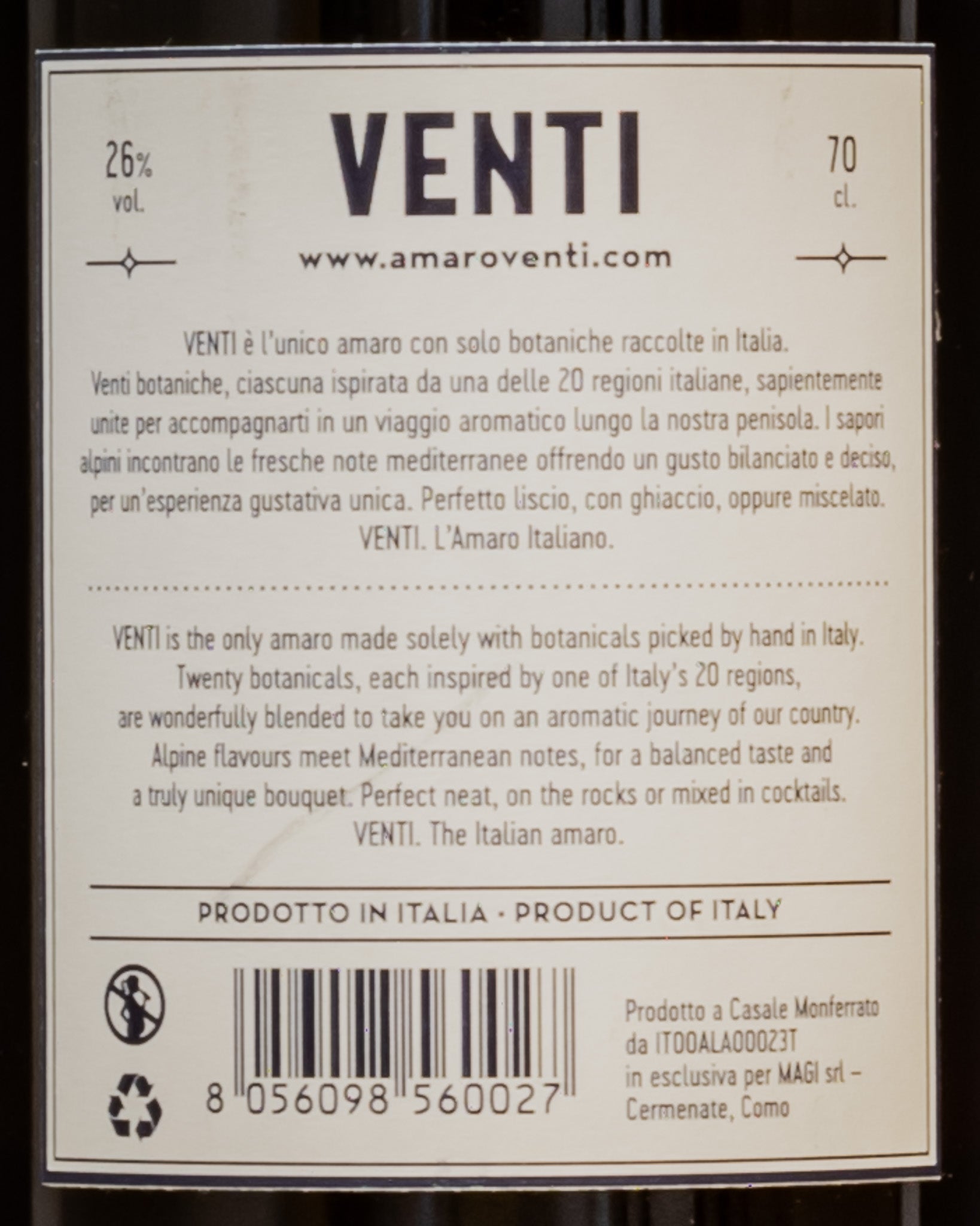 Magi Spirits Amaro Venti Como Lombardia Italia Liquore Retro Etichetta