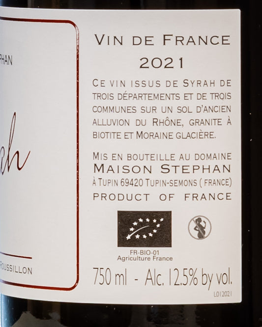 Maison Stephan Syrah Rodano Cote Rotie Francia Vino Rosso 2021 Retro Etichetta