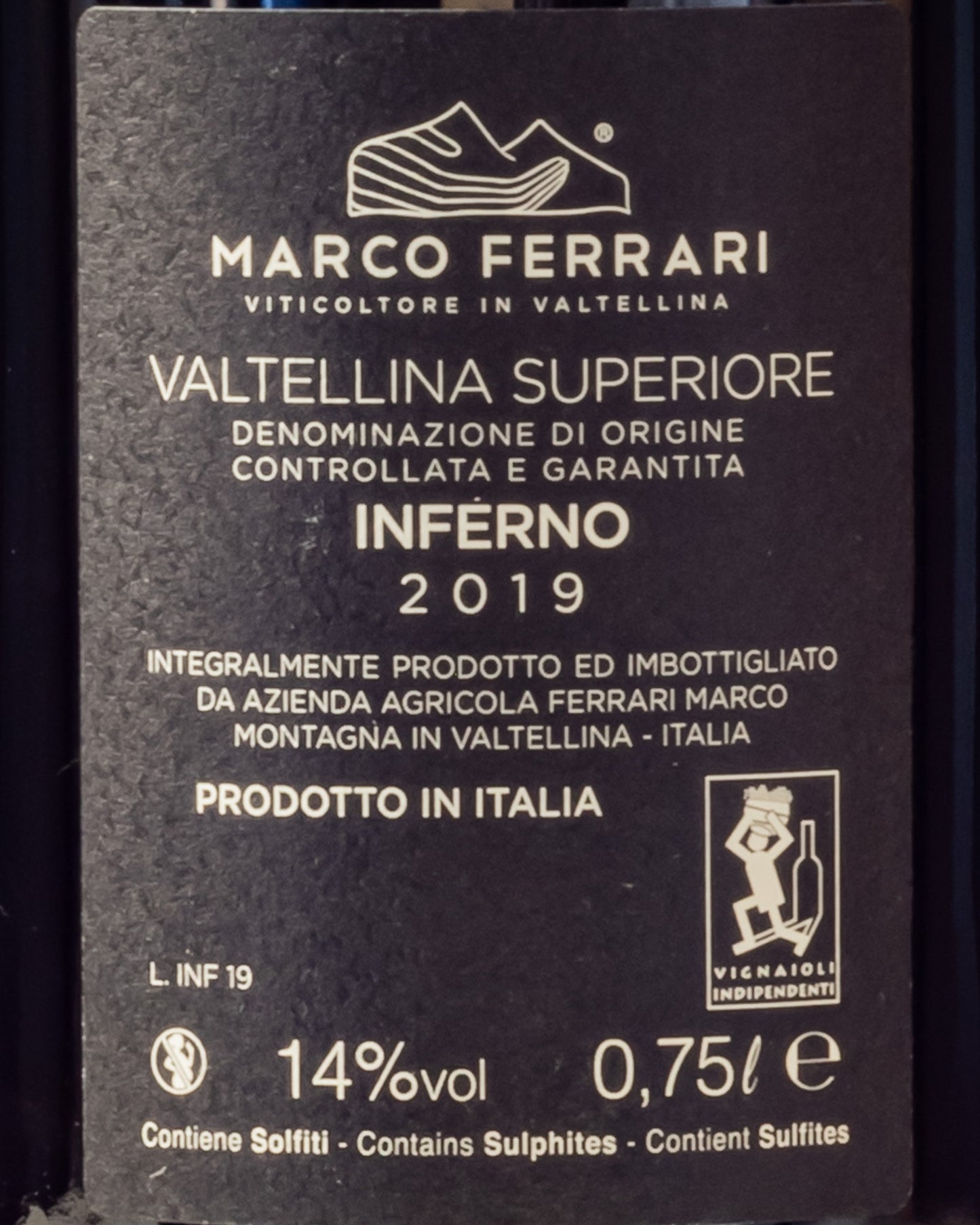 Marco Ferrari Valtellina Superiore Inferno 2019 Nebbiolo Chiavennasca Lombardia Italia Vino Rosso Retro Etichetta