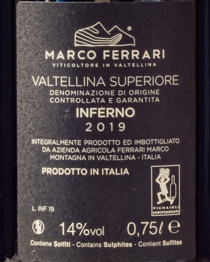 Marco Ferrari Valtellina Superiore Inferno 2019 Nebbiolo Chiavennasca Lombardia Italia Vino Rosso Retro Etichetta