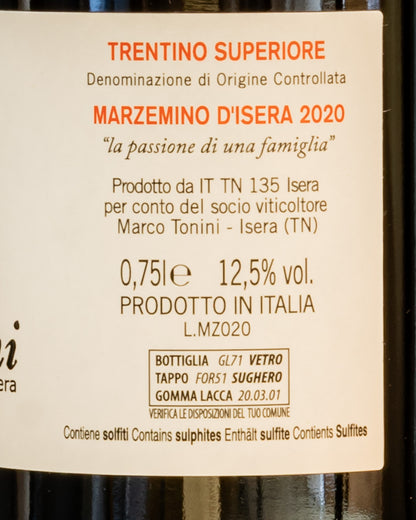 Marco Tonini Marzemino Isera Vallagarina Trentino Italia Vino Rosso 2020 Retro Etichetta 1