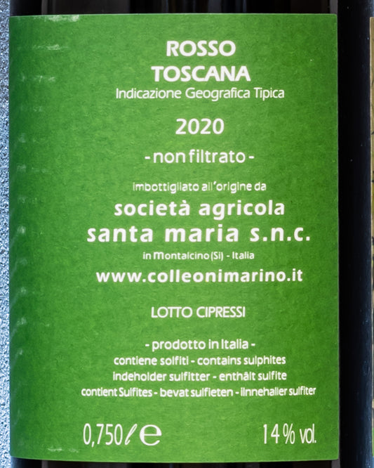 Marino Colleoni Podere Santa Maria Rosso Toscana 2020 Vino Sangiovese Italia Montalcino Retro Etichetta
