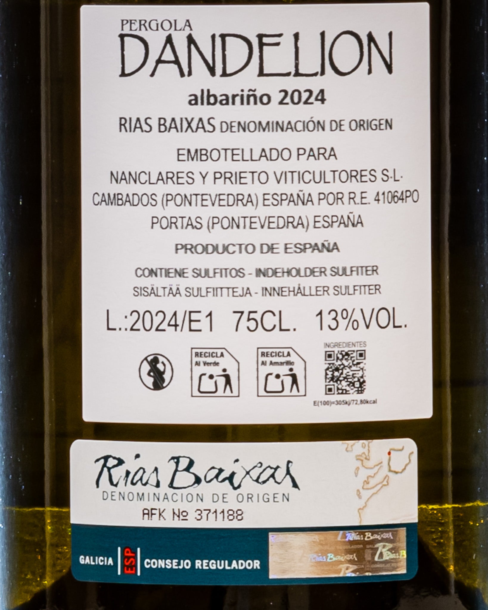 Nanclares Y Prieto Albarino Galicia Rias Baxais Dandelion Pergola 2024 Vino Bianco Spagna Retro Etichetta