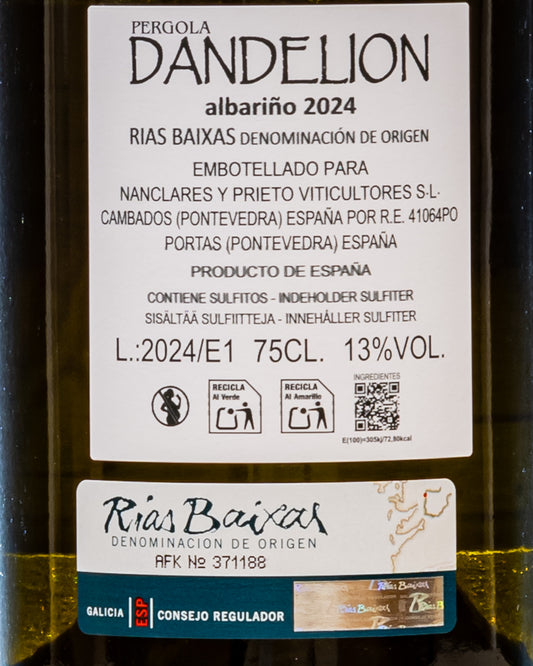 Nanclares Y Prieto Albarino Galicia Rias Baxais Dandelion Pergola 2024 Vino Bianco Spagna Retro Etichetta