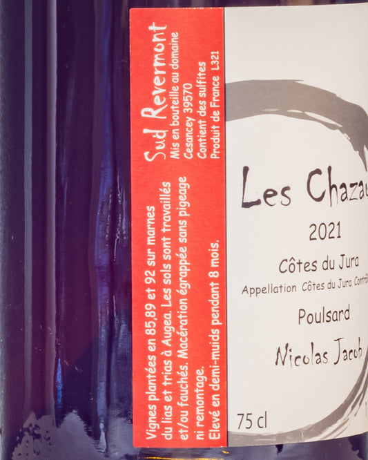 Nicolas Jacob Cotes Jura Chazaux 2021 Poulsard Vino Rosso Francia Retro Etichetta