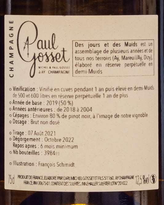 Paul Gosset Champagne Jour Muids Pas Dose Pinot Nero Vallee Marne Francia Vino Retro Etichetta
