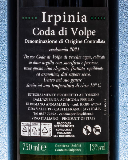 Perillo Coda Di Volpe 2019 Irpinia Vino Bianco Campania Avellino Italia Retro Etichetta
