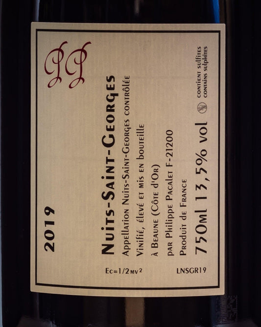 Philippe Pacalet Nuits Saint Georges 2019 Pinot Nero Beaune Borgogna Francia Vino Rosso retro etichetta