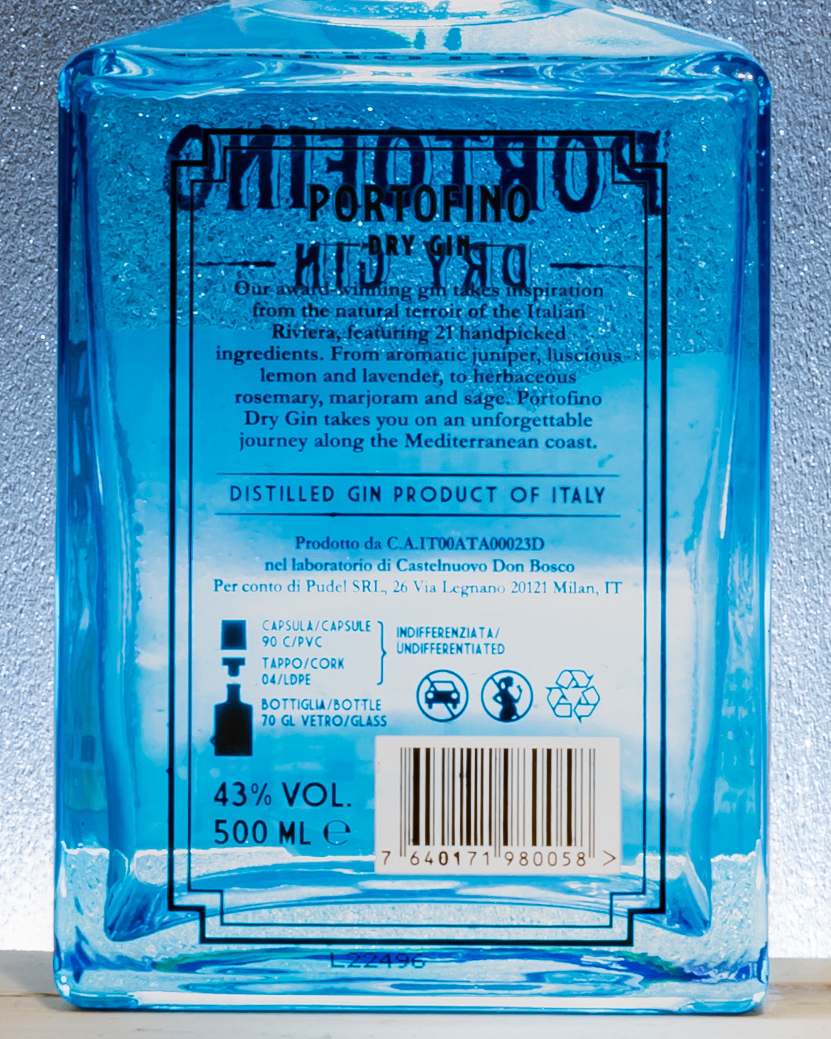 Portofino Gin Dry Distilled Distillato Liguria Italia Retro Etichetta