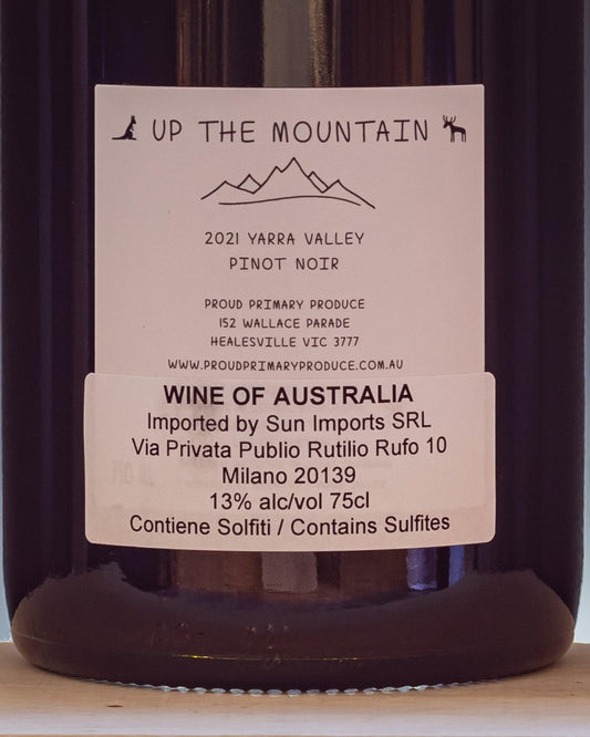 Proud Primary Produce Yarra Valley Australia Pinot Nero vino rosso Up the Mountain 2021 retro etichetta