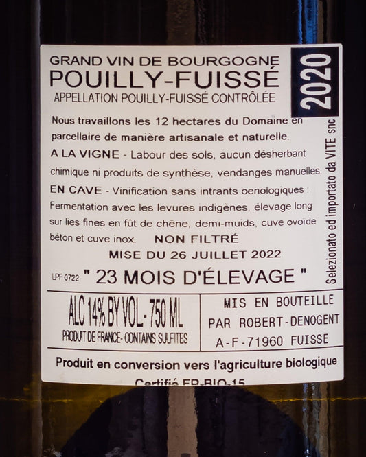 Robert Denogent La Croix Pouilly Fuisse Macon Borgogna Francia Vino Bianco Chardonnay 2020 Retro Etichetta
