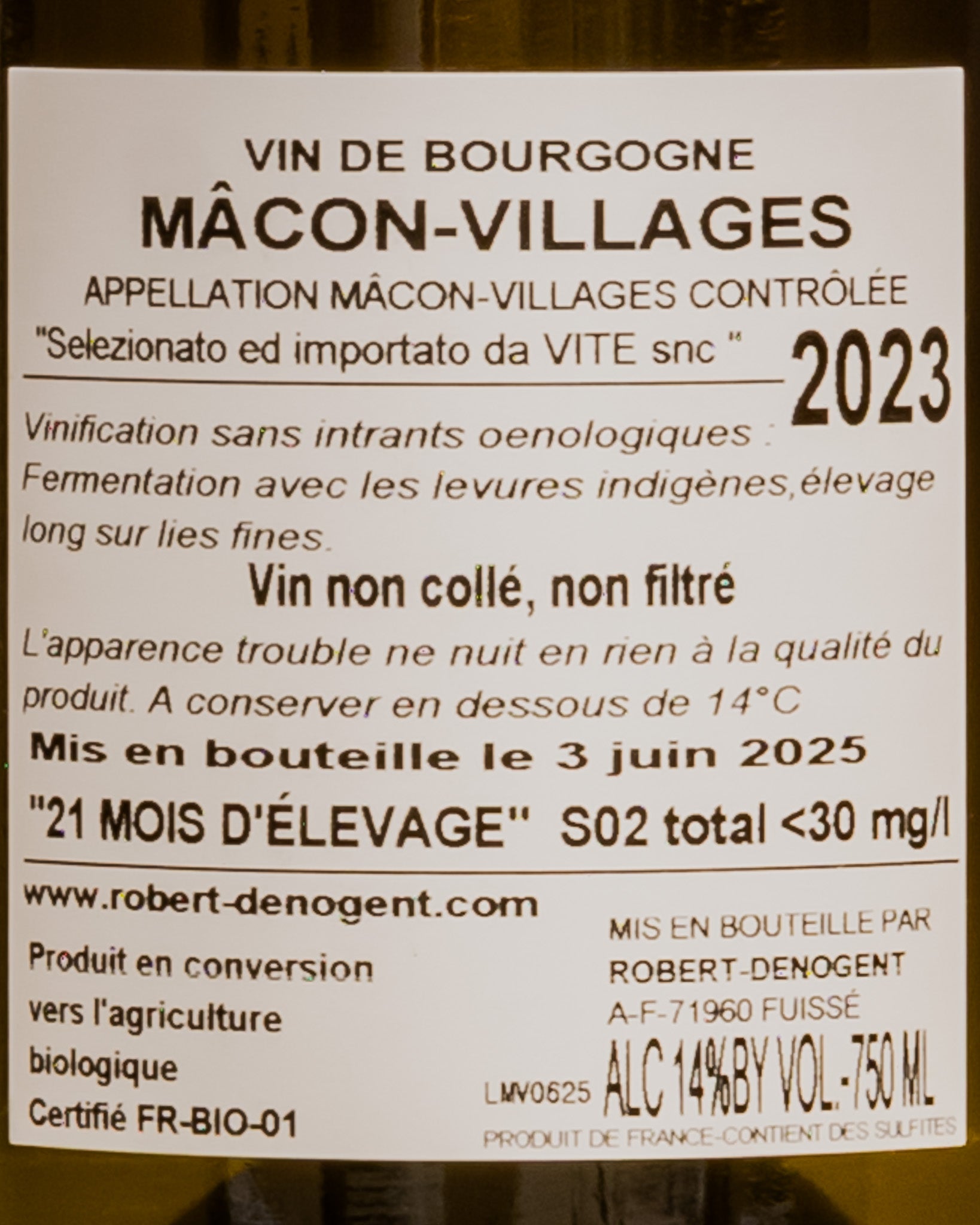 Robert Denogent Macon Villages Les Sardines 2023 Chardonnay Maconnais Borgogna Vino Bianco Francia Retro Etichetta