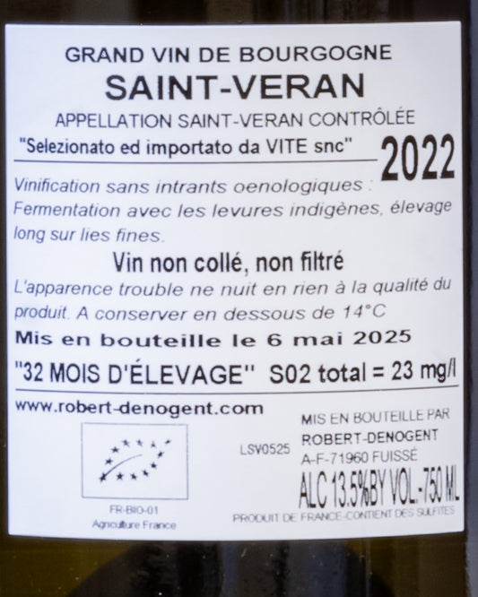 Robert Denogent Saint Veran Bourgogne 2022 Vieilles Vignes Vecchie Vigne Vino Bianco Francia Borogogna Chardonnay Retro Etichetta